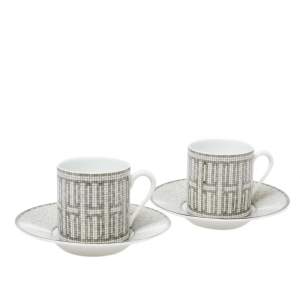 Hermes Mosaique au 24 Platinum Coffee Cup & Saucer Set