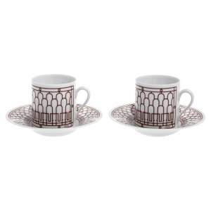 Hermes Rouge H Deco Coffee Cup And Saucer 4-Piece Set