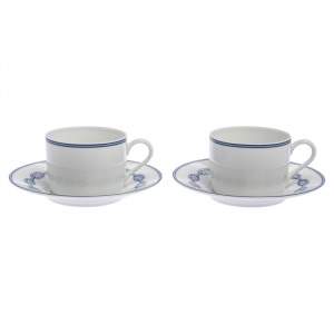 Hermes Blue Porcelain Chaine d'Ancre 4-Piece Tea Cup And Saucer Set