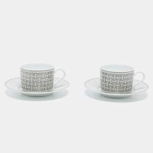 Hermes Mosaique AU 24 Platinum Tea Cup And Saucer Set