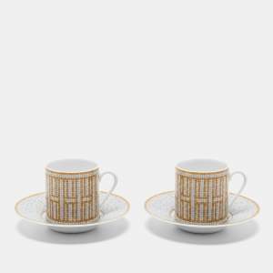 Hermes Mosaique AU 24 Gold Coffee Cup And Saucer Set
