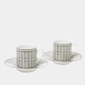 Hermès Mosaique AU 24 Platinum Coffee Cup & Saucer Set