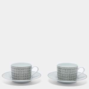 Hermes Mosaique AU 24 Platinum Tea Cup And Saucer Set