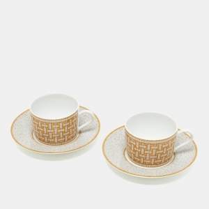 Hermès Mosaique AU 24 Gold Tea Cup and Saucer Set