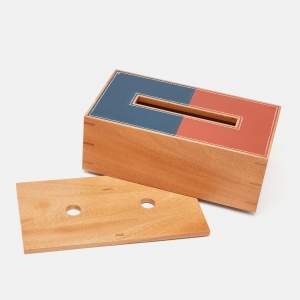 Hermès Brique /Bleu Regate Mahogany Wood and Taurillon Leather Small Pleiade Tissue Box