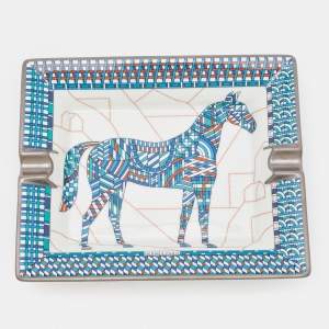 Hermès Bleu Cobalt Cheval Deco Porcelain Ashtray