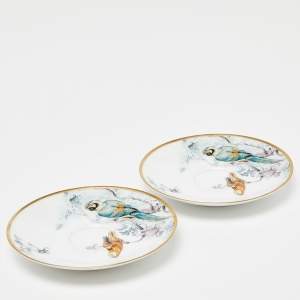 Hermès White Carnet d'Equateur Saucer Set of 2