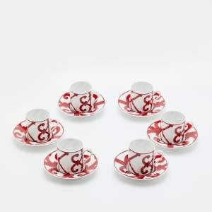 مملوكة مسبقًا Hermès Red Balcon du Guadalquivir Coffee Cup & Saucer Set of 6