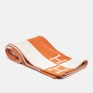 Hermes Orange/Cream Avalon Wool Throw Blanket