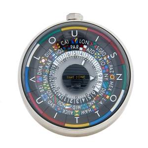 Louis Vuitton Grey Stainless Steel Time Zone Table Clock Q5Q000