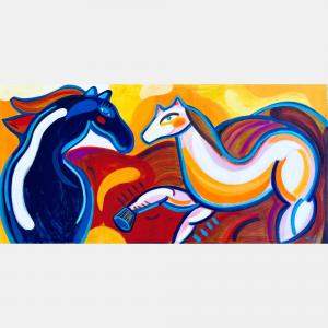 Horses In The Sunset By Mercedes Lagunas, Spain,2024 (55 X 110)