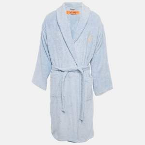 Pre Owned Off-White Home Baby Blue Arrow Leaves Logo Embroidered Terry Bathrobe L/XL