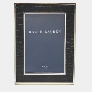 Ralph Lauren Black/Silver Croc Embossed Leather Picture Frame 4"x6"