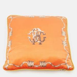 Roberto Cavalli Home Orange/Brown Leopard Print Satin Silk Cushion 41cm x 41cm