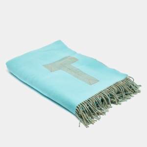 Tiffany & Co. Blue/Camel Brown Cashmere and Wool Reversible Color Block Blanket