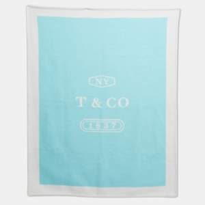 Pre Owned Tiffany & Co. Blue/White Logo Intarsia Wool Throw 