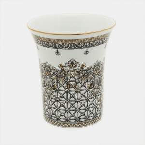 Rosenthal Meets Versace White & Black Margueterie Printed Porcelain Short Vase