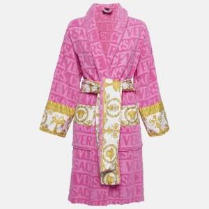 Pre Owned Versace Home Pink Terry Baroque Print Belted Bathrobe S