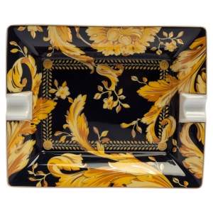 Versace X Rosenthal Dark Blue & Yellow Barocco Vanity Ashtray 16 cm