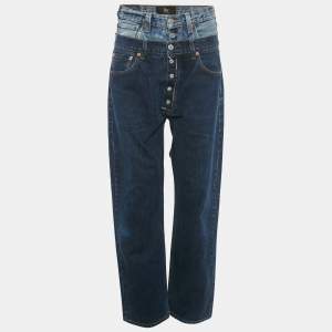 Pre Owned 1/off Blue Denim High Waist Baggy Remade Jeans M Waist 32"