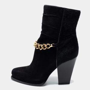 مملوكة مسبقًا 3.1 Phillip Lim Black Suede And Calf Hair Berlin Chain Detail Ankle Boots Size 38.5