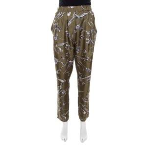 مملوكة مسبقًا بنطلون 3.1 فيليب ليم حرير أخضر زيتوني مورد بديابيه مزين وسط مطاطي S