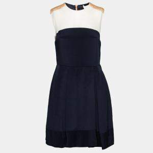 مملوكة مسبقًا فستان 3.1 فيليب ليم حرير بيج وأزرق كحلي كتل لونية S