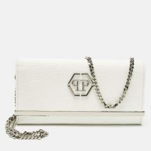 Pre Owned 3.1 Phillip Lim White Leather Logo Plaque Wallet on Chain