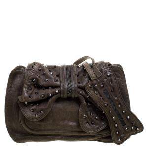 Pre Owned 3.1 Phillip Lim Khaki Leather Bow Studded Edie Shoulder Bag