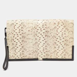 3.1 Phillip Lim Beige/Black Python Embossed Leather And Leather Flap Clutch