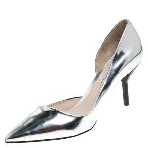 مملوكة مسبقًا 3.1 Philip Lim Silver Patent Leather Martini Pointed Toe Pumps Size 38