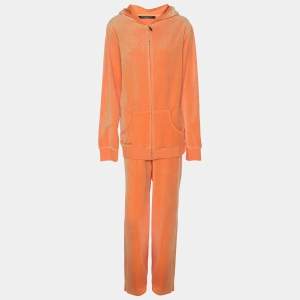 Pre Owned Marina Sport by Marina Rinaldi Orange Jersey Hoodie and Joggers Set L