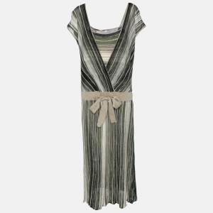 Marina Rinaldi Grey/Black Stripe Stretch Knit Midi Dress L