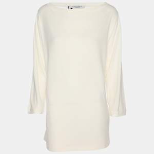 Pre Owned Marina Rinaldi Cream Crepe Sweater L