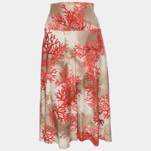 Pre Owned Basler Orange/Beige Coral Print Jersey Midi Skirt XL
