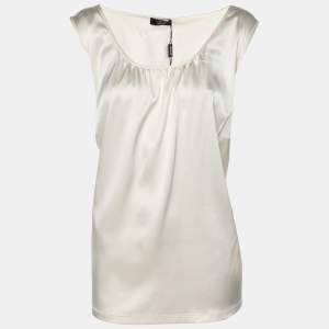 Pre Owned Basler Cream Satin Sleeveless Tops XL