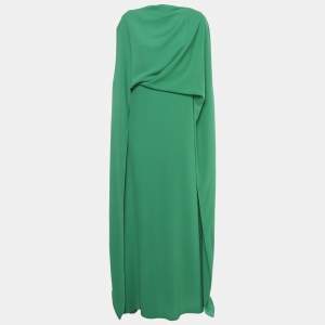 Pre Owned Gemy Maalouf Green Crepe Draped Long Kaftan Dress M