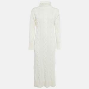 8 by Yoox Off-White Cable Knit High Neck Long Dress S