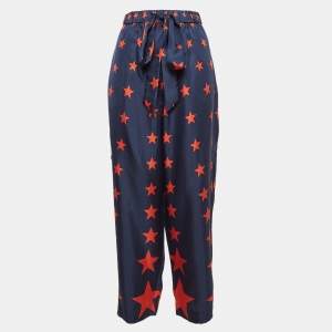 AZ Factory Blue You're A Star Print Silk Wide Leg Pants L