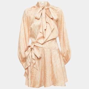 Pre Owned Acler Beige Snakeskin Print Satin Mini Wrap Dress S
