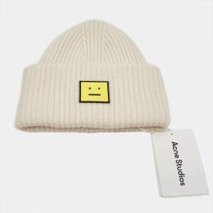 Acne Studio Ivory Rib Knit Evil Face Logo Beanie One Size 