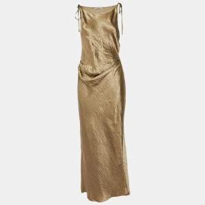Acne Studios Brown Satin Wrap Up Long Dress M