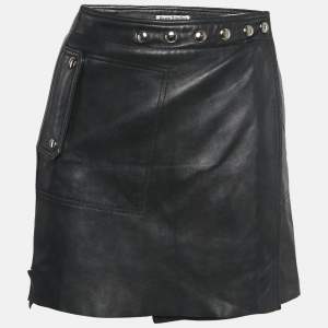 Acne Studios Black Leather Studded Mini Wrap Skirt S