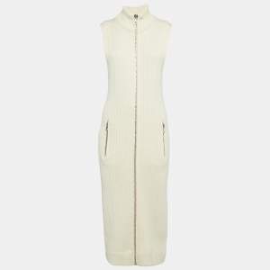 Acne Studios Cream Rib Knit Zip-Up Sleeveless Midi Sweater Dress S
