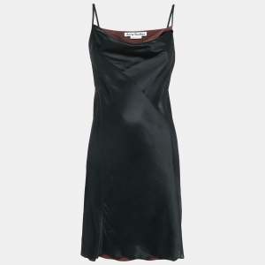 Acne Studios Black Satin Silk Cowl Neck Mini Slip Dress S