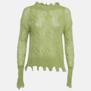Pre Owned Acne Studios Lime Green Frayed Cable Knit Sweater M