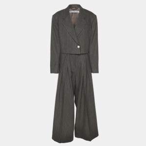 مملوكة مسبقًا Acne Studios Grey Pinstripe Wool Blend Cropped Blazer and Pants Set S
