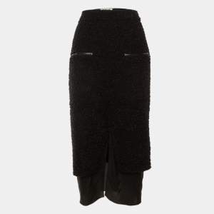 مملوكة مسبقًا Acne Studios Black Wool Boucle Fitted Midi Skirt M