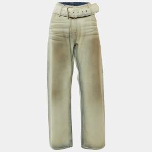 Pre Owned بنطلون جينز مطلي بحزام أكني ستوديوز أزرق دينم وسط مقياس خصر 31 بوصة