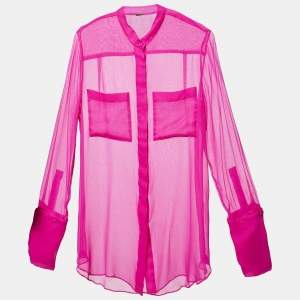 Adam Lippes Pink Sheer Silk Crepe Shirt Top M